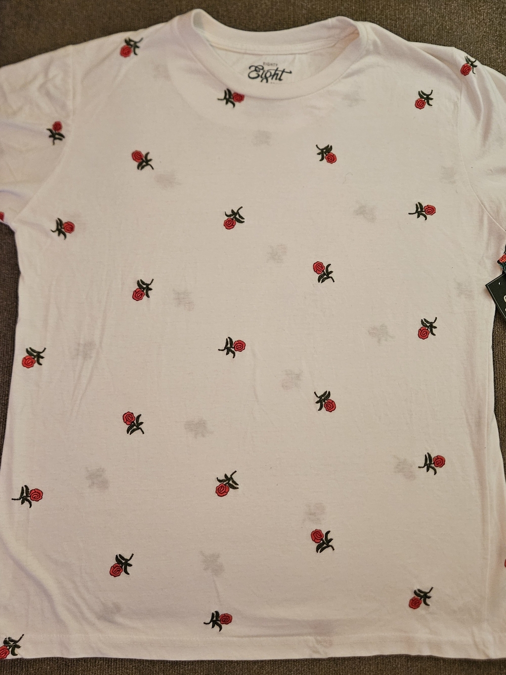Eighty Eight Light Pink Tee with Red Rose Print